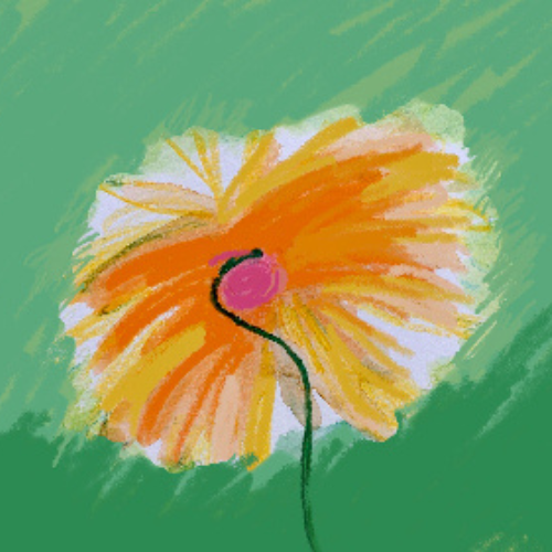 drawn orange and yellow flower with green background